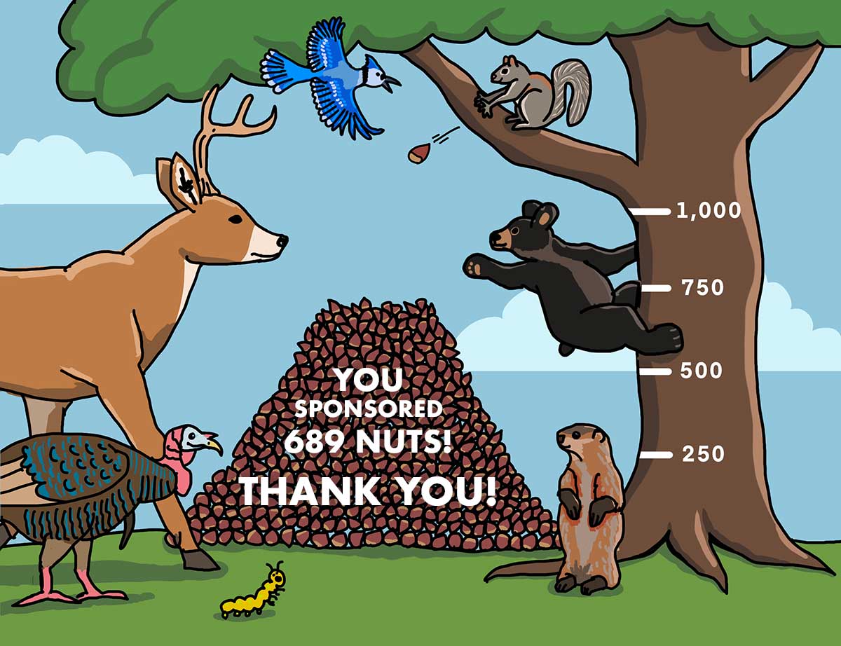 Progress bar illustration of squirrel throwing chestnuts into a pile