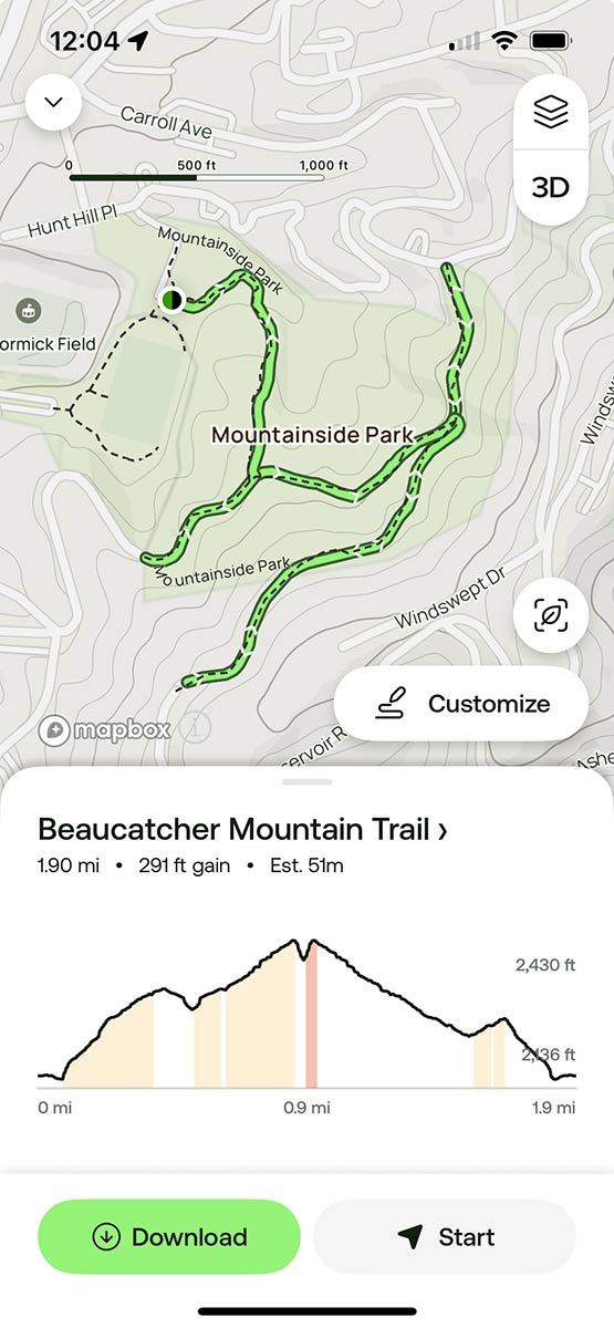screenshot of AllTrails mobile app