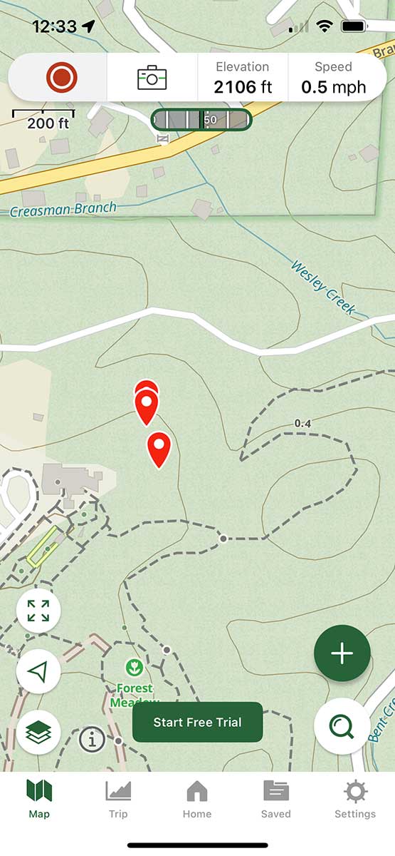 screenshot of GaiaGPS mobile app