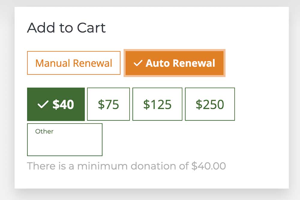 screenshot of new Auto-Renewal button on membership pages